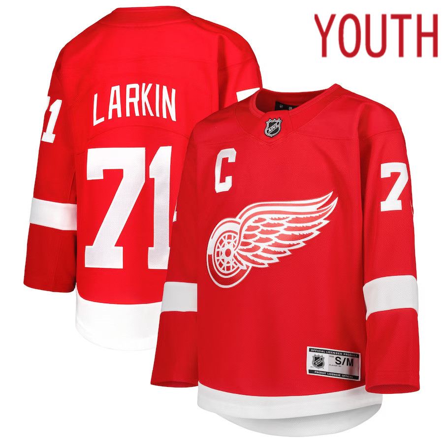 Youth Detroit Red Wings #71 Dylan Larkin Red Home Premier Player NHL Jersey